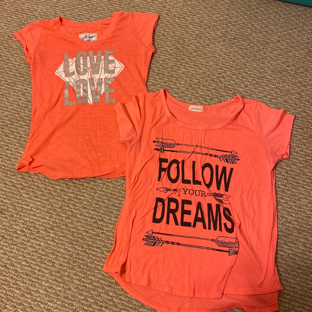 Two Orange T-Shirts with Designs